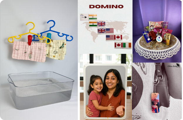 Collage of work for Qurious Souls, Chitrakatha, and United Pharmacy